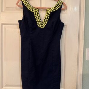 Lilly Pulitzer Navy Dress with Lime Green Beading
